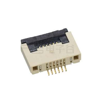 Pitch 0.50mm 90°H2.00mm 前掀盖下接触带蝴蝶扣卧贴 FPC
 6pin 本色 镀半金1U",镍